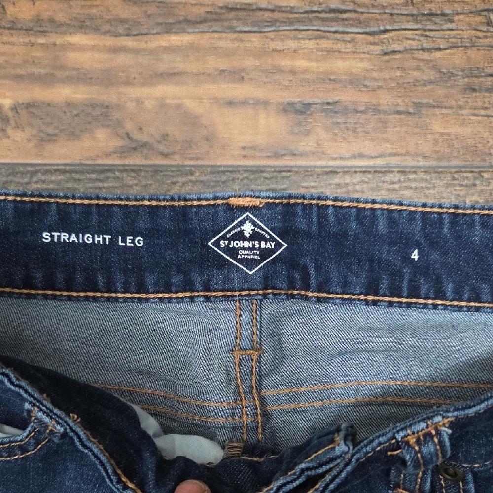 2 Pair Of St. John's Bay Dark Blue Straight Leg Jeans - Picture 4 of 7